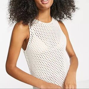 TWENTY Tank Top - Rounded Neckline mesh type fabric with cuts all over